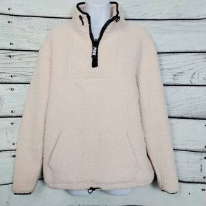 Victoria’s Secret PINK Sherpa Quarter Zip Pullover Small Cream Fleece Cozy Warm